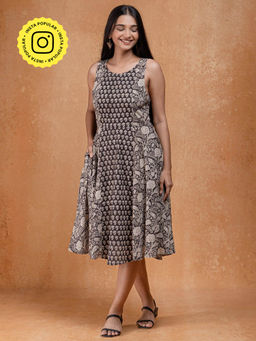Okhai - Windchimes Handblock Printed Pure Cotton Crossback Dress