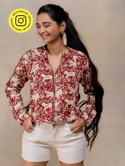 Okhai - Gallantry Hand-Embroidered And Handblock Printed Pure Cotton Bomber Jacket