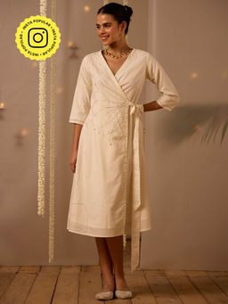 Okhai - Lumiere Mukaish & Khaat Bharat Work Wrap Dress