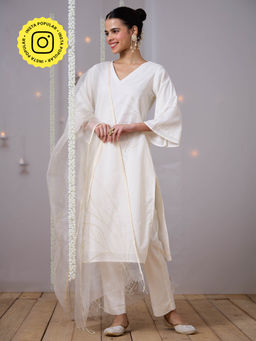 Okhai - Sparkle Mukaish & Khaat Bharat Work Kurta Pant (Set of 3)