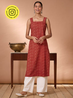 Okhai - Pisces Love Hand Embroidered Handblock Printed Fish Print Pure Cotton Sleeveless Kurta