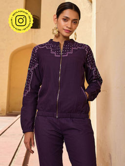 Okhai - Kalyanaka Hand Embroidered Pure Cotton Bomber Jacket