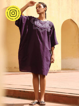 Okhai - Mandala Hand Embroidered Pure Cotton Kaftan Dress