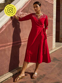 Okhai - Atapa Hand Embroidered Pure Cotton Wrap Dress