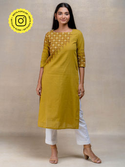 Okhai - Checkmate Hand Embroidered And Mirror Work Pure Cotton Kurta