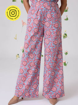 Okhai - Nimble Hand Block Floral Printed Pure Cotton High Waist Pants