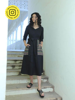 Okhai - Cotton Embroidered Mirror Work Dress with Belt (Set of 2)