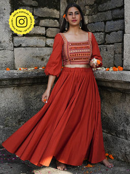 Okhai - Shubh Rust Pure Cotton Skirt