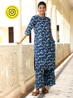 Okhai - Blue Floral Kurta with Palazzo (Set of 2)