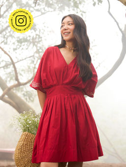 Okhai - Red Strawberry Hand-Embroidered Mini Dress