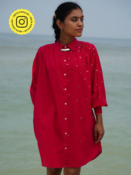 Okhai - “Audrey” Hand-Embroidered Pure Cotton Pink Dress