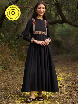 Okhai - Myriam Hand Embroidered Mirrorwork Pure Cotton Black Dress