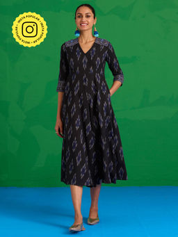 Okhai - Nilgiri Hand Embroidered Mirror Work Ikkat Dress