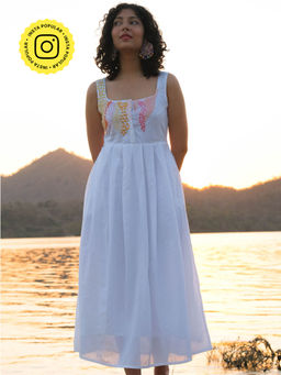 Okhai - Merge Pure Cotton Hand Embroidered Mirror Work Dress