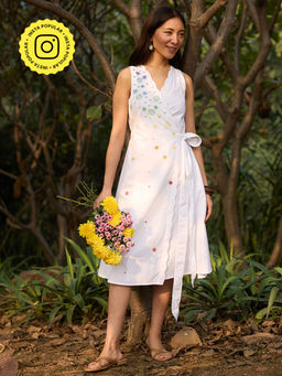 Okhai - Magical Elixir Hand-Embroidered Pure Cotton Wrap Dress with Slip (Set of 2)