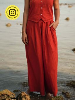 Okhai - Rust Pure Cotton Flared Pant