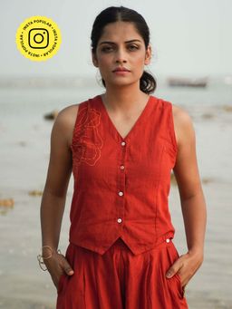Okhai - Harvest Glow Hand-Embroidered Pure Cotton Sleeveless Top