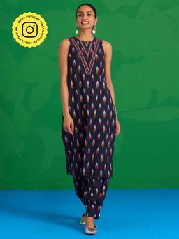 Okhai - Morning Glory Hand-Embroidered Ikkat Pure Cotton Kurta