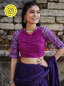 Okhai - Amethyst Hand-Embroidery & Mirrorwork Pure Cotton Stitched Blouse