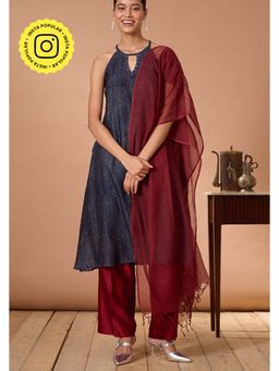 Okhai - Opal Ballad Printed Chanderi Silk Ajrakh Kurta Pant Set with Dupatta