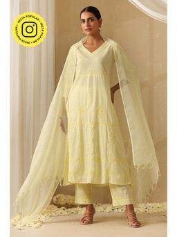 Okhai - Qainaat Chikankari and Mukaish Work Pure Cotton Kurta Pant Set with Dupatta