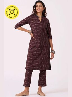 Okhai - Coffee Pure Cotton Ikat Kurta Pant Set