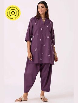 Okhai - Dusk Dreams Hand-Embroidered Purple Pure Cotton Kurta Salwar Set