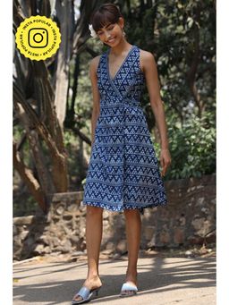 Okhai - Mountain Snow' Pure Cotton Indigo Sleeveless Wrap Dress
