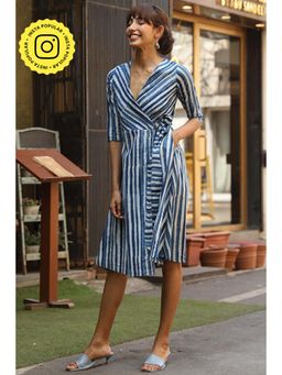 Okhai - Perfect Geometry' Pure Cotton Indigo Wrap Dress