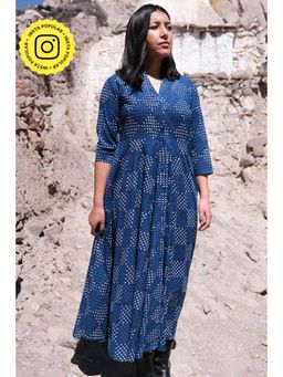 Okhai - Indigo Slosh Hand Block Printed Pure Cotton Dress