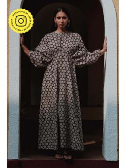 Okhai - Black Spade Handblock Printed Pure Cotton Dress