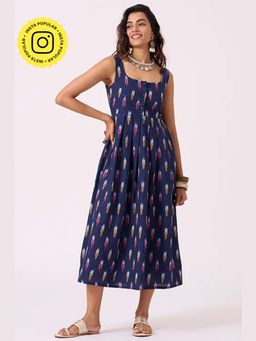 Okhai - Blue Haze Pure Cotton Ikat Sleeveless Dress