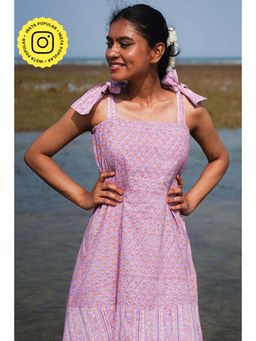 Okhai - Lily Nymph Handblock Printed Pure Cotton Purple Dress