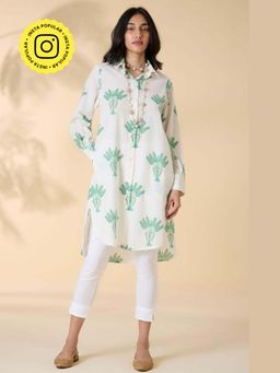 Okhai - Malibu Handblock Printed Pure Cotton Collared Shirt Dress