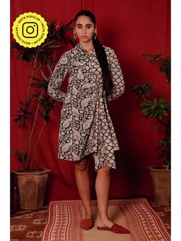 Okhai - Wild Card Handblock Printed Pure Cotton Wrap Shirt Dress