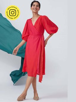 Okhai - Bougainvillea Hues' Ombre V-Neck Modal Silk Wrap Dress