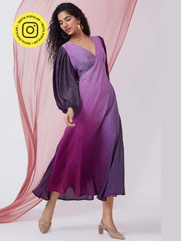 Okhai - Candlelight Dinner' Ombre V-Neck Muslin Silk Dress