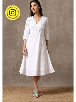 Okhai - Musical Monsoon' Pure Cotton Hand Embroidered Mirror Work Dress