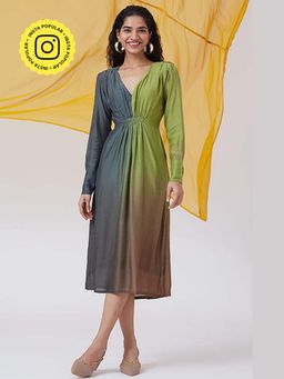 Okhai - Nocturnal Lake' Ombre V-Neck Modal Silk Dress