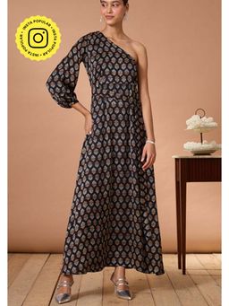 Okhai - Garnet Gypsy Handblock Printed Modal Ajrakh One-Shoulder Dress
