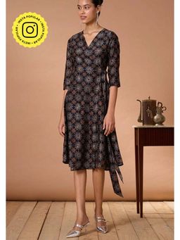Okhai - Neelam Hand Embroidered Mirrorwork Handblock Chanderi Dress