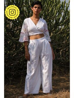 Okhai - White Sky Hand Embroidered Cotton Pants