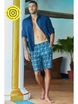 Okhai - Centered' Pure Cotton Ajrakh Blue Short