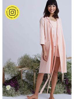 Okhai - Snooze Hand Embroidered Pink Camisole Short with Robe & Scrunchie & Eye Mask
