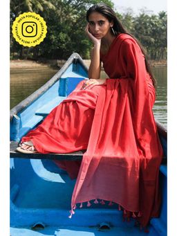 Okhai - Scarlet Lake' Ombre Modal Silk Saree with Unstitched Blouse
