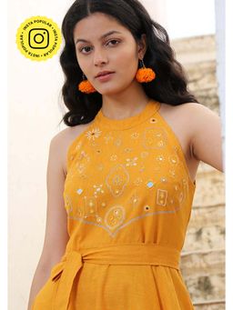 Okhai - Star Lily' Pure Cotton Hand Embroidered Mirror Work Dress