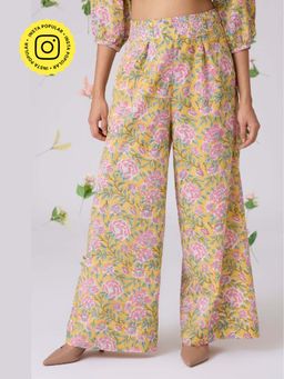 Okhai - Orchard Hand block Printed Pure Cotton High-Waisted Pants