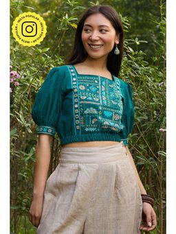 Okhai - Eden Hand-Embroidery and Mirrorwork Pure Cotton Green Blouse