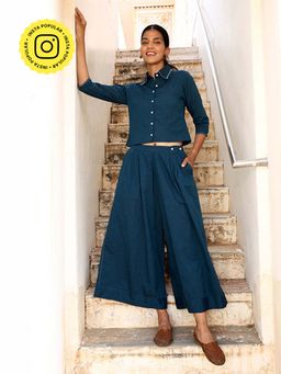 Okhai - Brilliance Hand-Embroidered Pure Cotton Collared Top with Pants