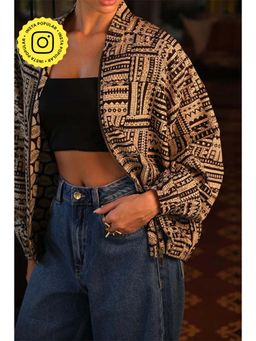 Okhai - Noir Handblock Printed Pure Cotton Bomber Jacket